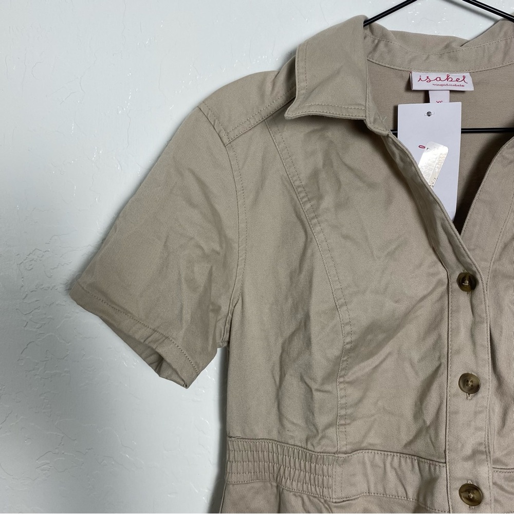 Isabel Maternity Tan Short-sleeve Utility Jumpsuit NWT - Picture 6 of 13